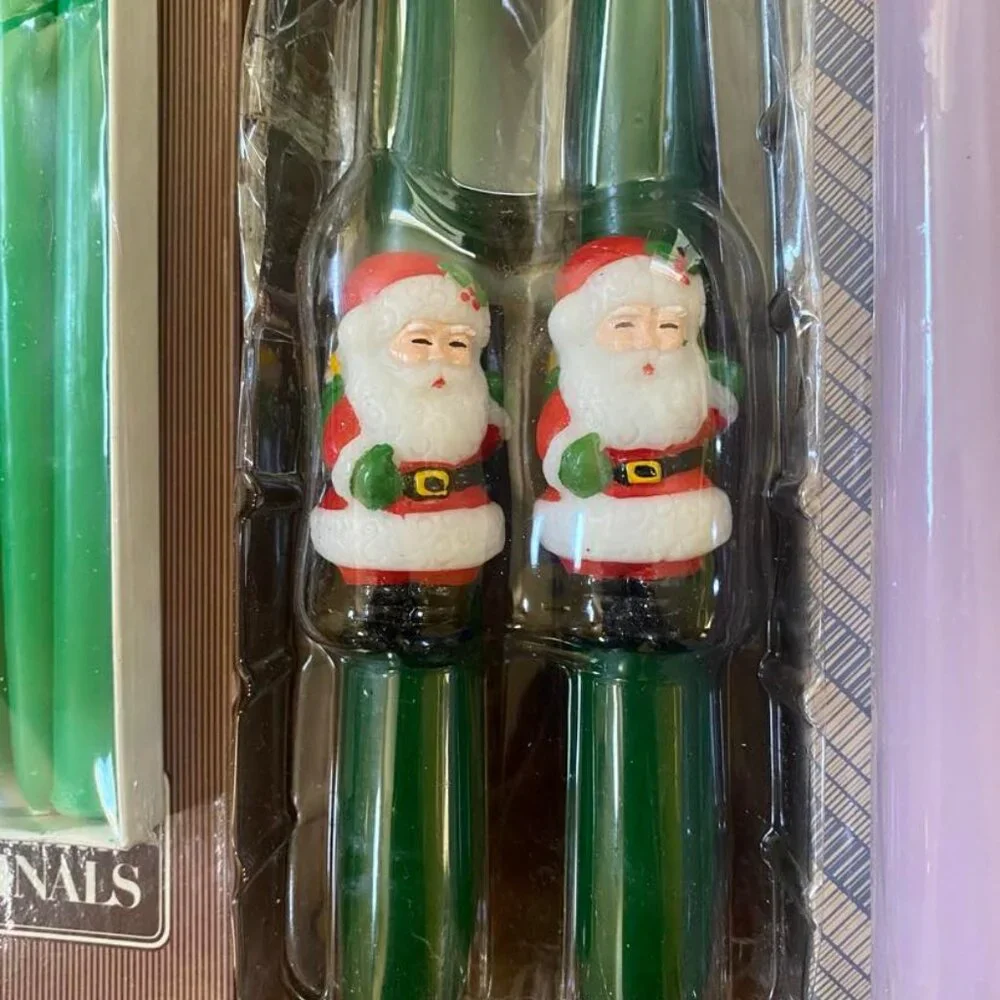 Vintage AVON Candle Set New Deadstock 14 Pieces Santa Claus Poinsettias Tapers